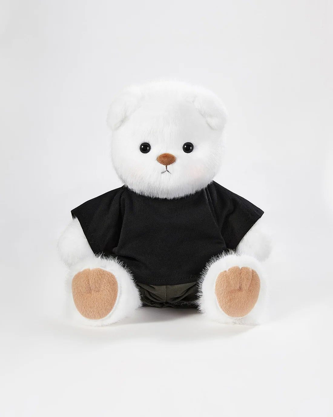 White Long Hair Bear & Casual Black T - 12 Inches