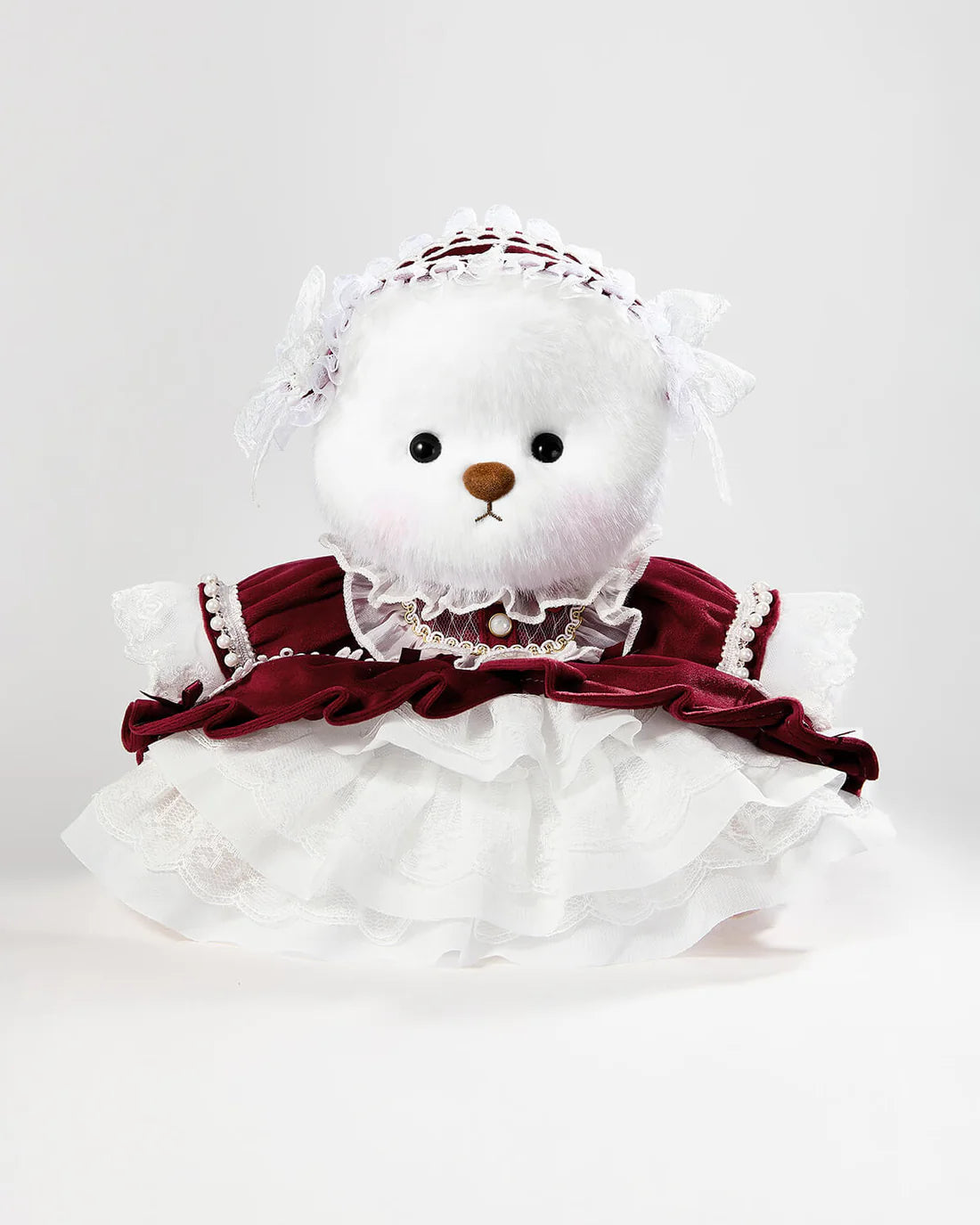 White Long Hair Bear & Gorgeous Red Lace Dress