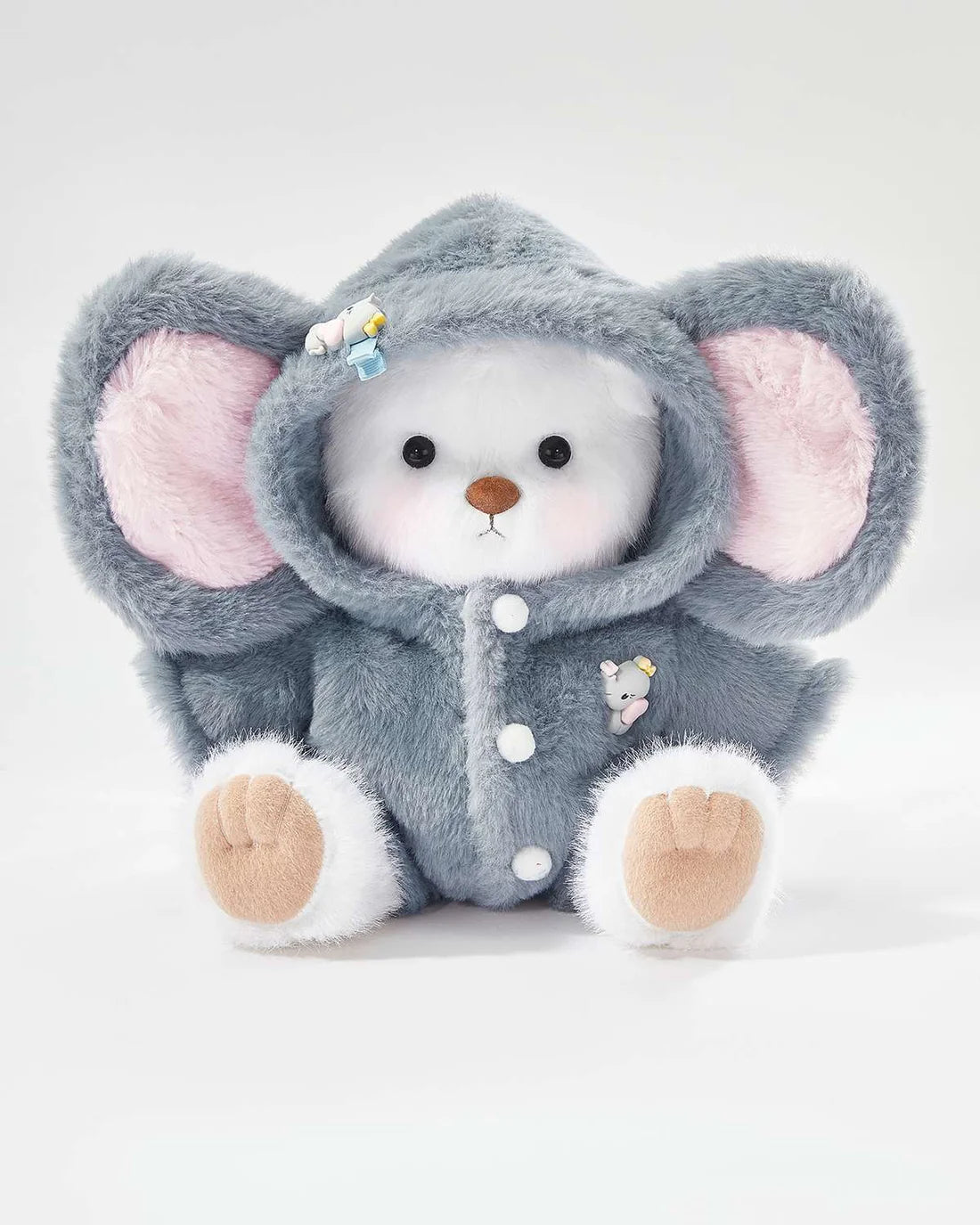 White Long Hair Bear & Navy Elephant Jumpsuit