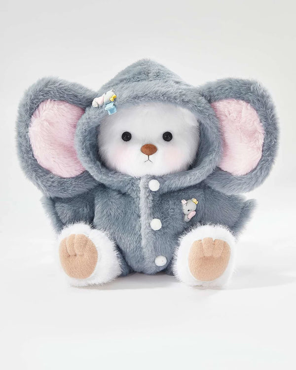 White Long Hair Bear & Navy Elephant Jumpsuit