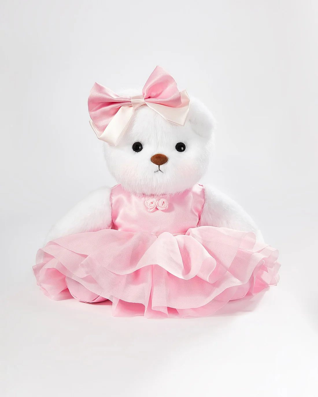 White Long Hair Bear & Cute Pink Dress Set
