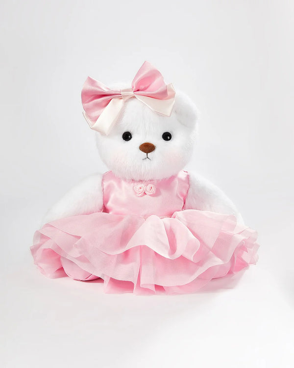 White Long Hair Bear & Cute Pink Dress Set