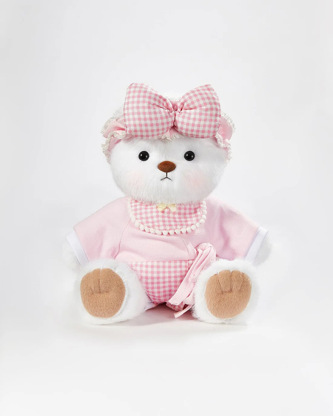 White Long Hair Bear & Pink Plaid Pajama