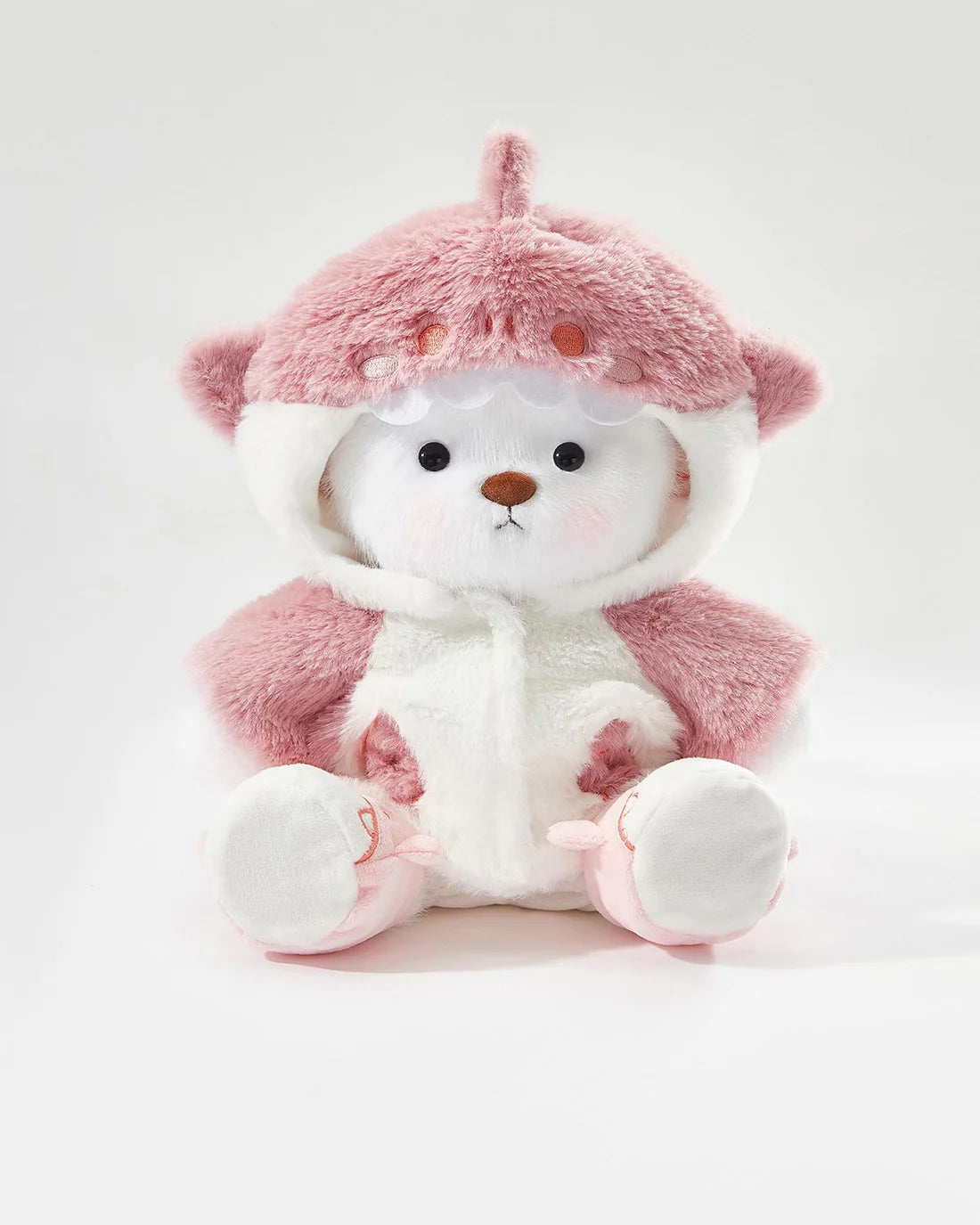 White Long Hair Bear & Pink Shark Set