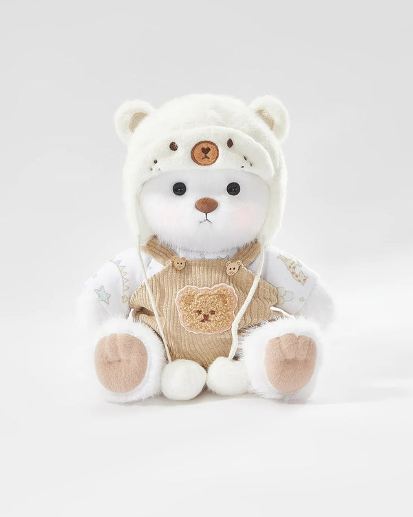 White Long Hair Bear & White Mink Bear Overalls Set