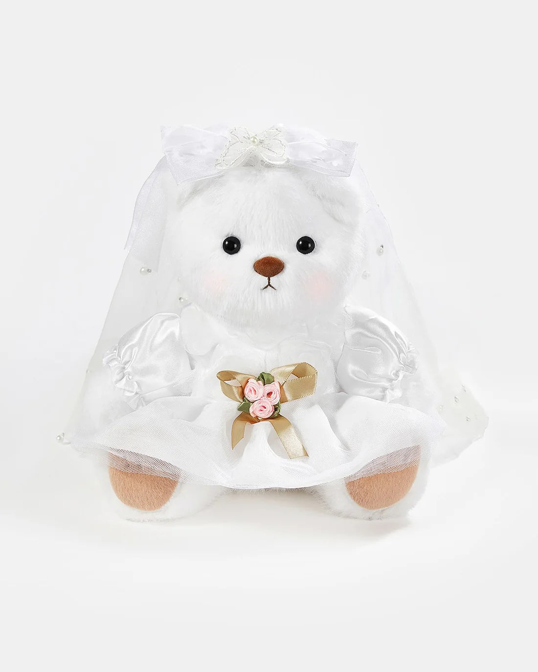 White Long Hair Bear & White Wedding Dress