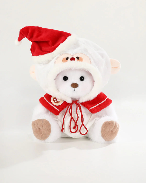 White Long Hair Bear & Christmas Santa Claus Cape