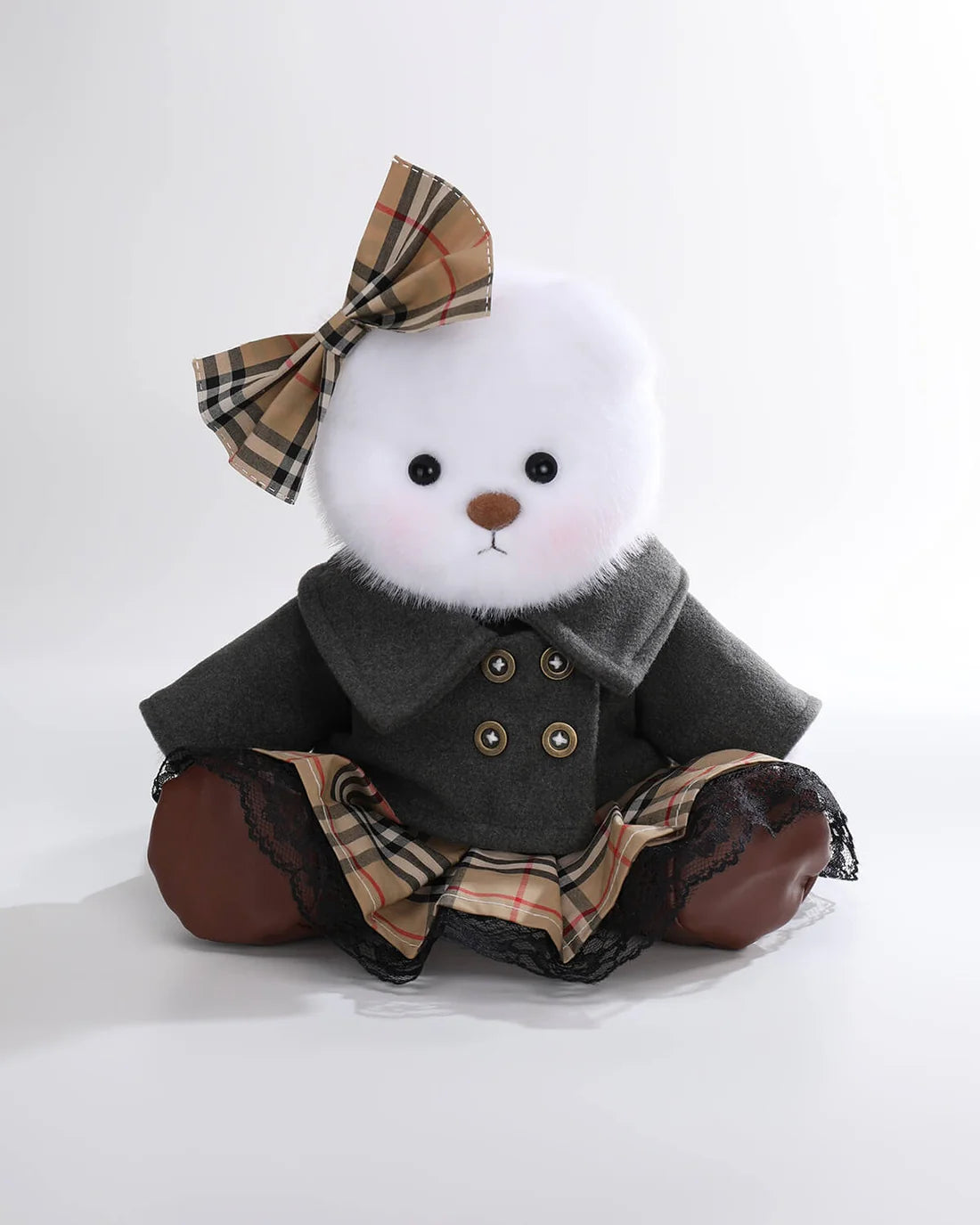 White Long Hair Bear & Vintage Gray Coat Set